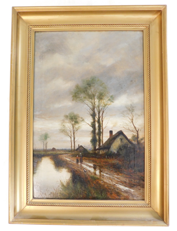 N. Briggs (19thC). Figures on a country path, oil on canvas, signed, 60.5cm x 39.5cm. - Image 2 of 4