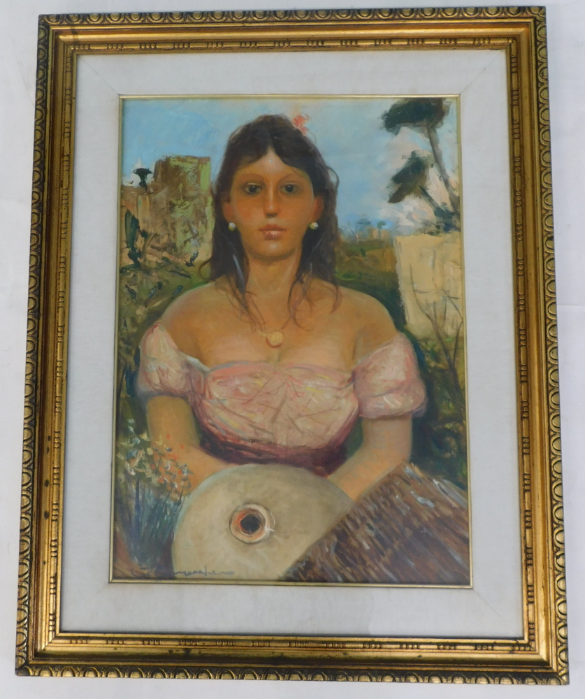 20thC Continental School. Portrait of a young maiden, oil on canvas laid on board, indistinctly sign - Bild 2 aus 4