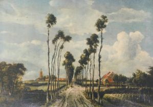 After Meindert Hobbema. The Avenue at Middelharnis, framed lithograph, 50cm x 70cm.