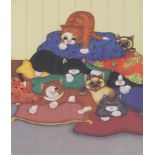 Linda Jane Smith (b.1962). Kittens and Cushions, artist signed, titled limited edition coloured prin