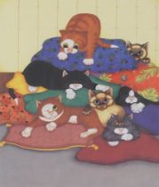 Linda Jane Smith (b.1962). Kittens and Cushions, artist signed, titled limited edition coloured prin