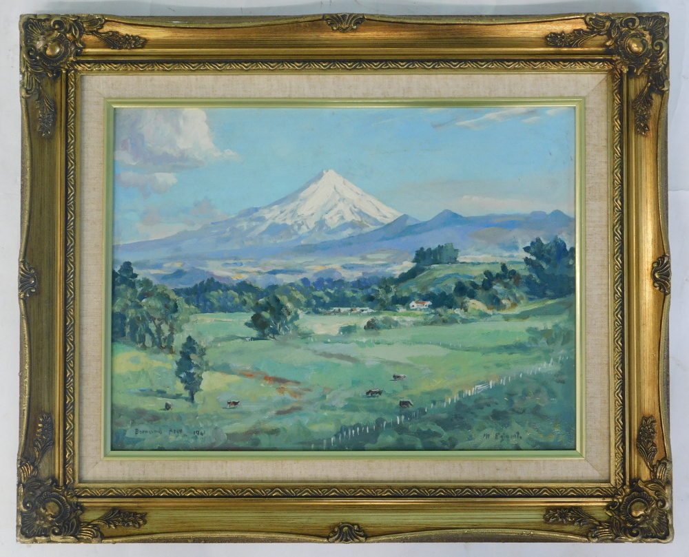 Bernard Aris (1887-1977). Mount Egmont, oil on board, signed and dated 1961, 29cm x 39cm. - Bild 2 aus 6