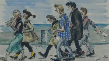 J. James Mason (Lincolnshire Artist). Teddy Boys, watercolour, initialled and dated (19)54, 21cm x 3