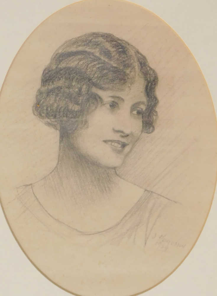J. Ferguson (19thC/20thC). Head and shoulders portrait of a lady, pencil drawing, signed and dated 1