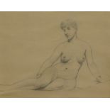 19thC School. Nude study, pencil drawing, 18cm x 23cm. Label verso The Little Gallery Westminster.