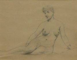 19thC School. Nude study, pencil drawing, 18cm x 23cm. Label verso The Little Gallery Westminster.