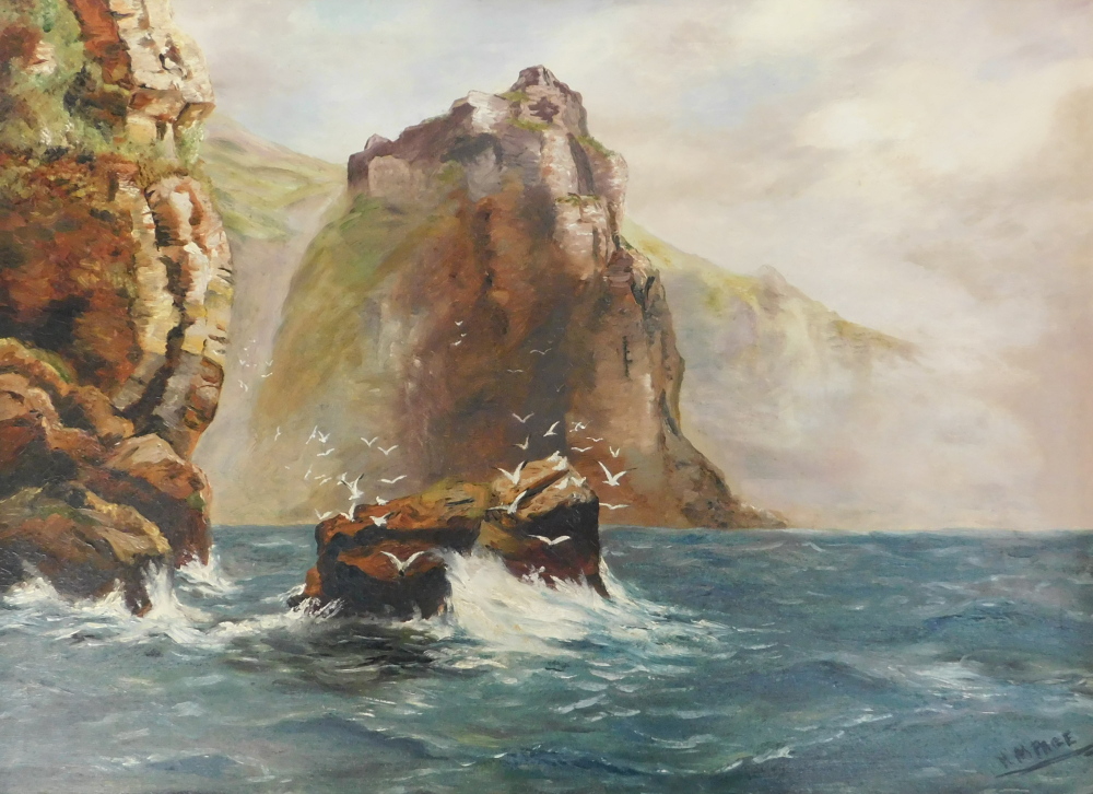 H.H. Page. Coastal scene, oil on canvas, signed, 45cm x 62cm.