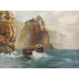 H.H. Page. Coastal scene, oil on canvas, signed, 45cm x 62cm.