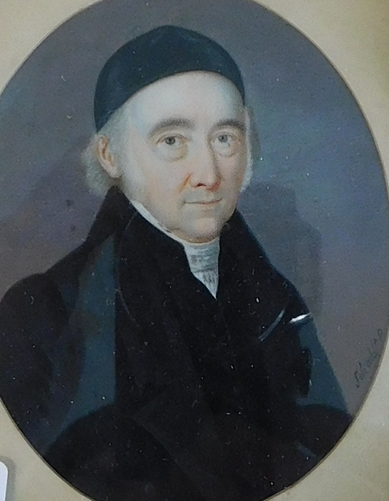 P Selealdi (late 18th/early 19thC). Miniature portrait of a cleric, oil, signed, 9cm x 7.5cm.