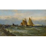 Edwin Hayes (1819/29-1904). North Sea trawlers leaving at Yarmouth Harbour, oil on board, signed and