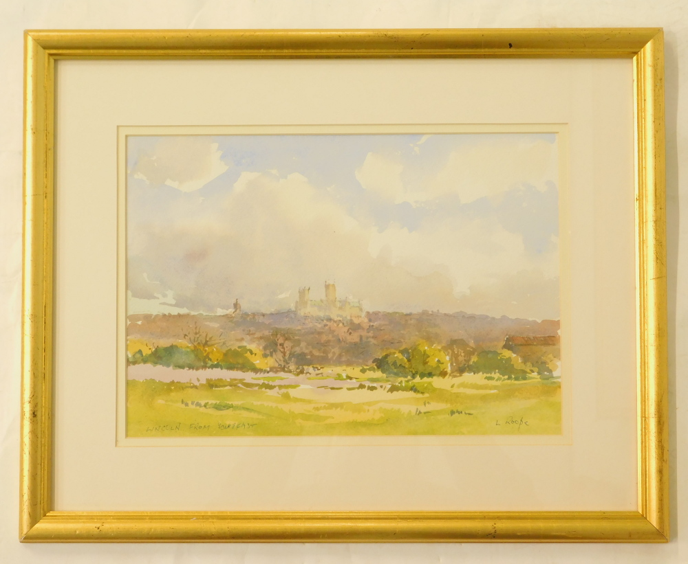 Len Roope (1917-2005). Lincoln from South East, watercolour, signed and titled, 23.5cm x 33cm. - Image 2 of 5