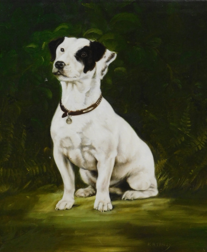 K.R. Tracey. Spot dog, oil on canvas, signed, 30cm x 25cm.