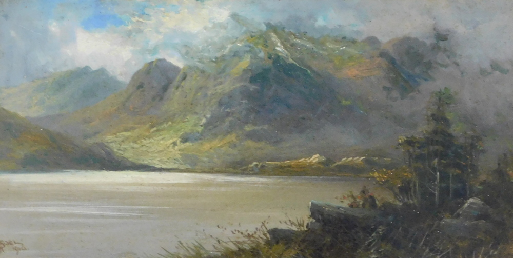 John Henry Boel (act. 1890-1915). Mountain lake scene, oil on canvas, signed and dated 1910, 20cm x