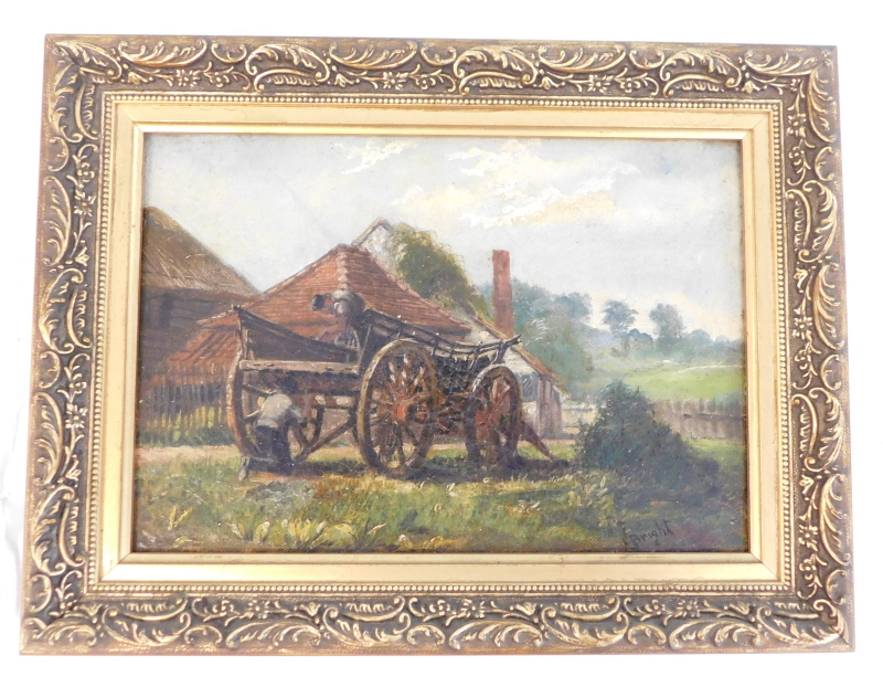 Henry Bright (1810/14-1873). Farm wagon, oil on canvas, signed, 17cm x 24cm. - Image 2 of 5