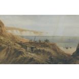 Richard Henry Nibbs (c.1816-1893). Coastal scene with fishing boats, watercolour, signed, 34cm x 50.