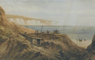 Richard Henry Nibbs (c.1816-1893). Coastal scene with fishing boats, watercolour, signed, 34cm x 50.