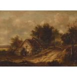 19thC British School. Country scene with figures, oil on canvas, 21.5cm x 29.5cm.