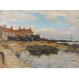 James Elliott Shearer (1858-c.1940). Coastal scene with rowing boats, oil on canvas, signed, 29cm x