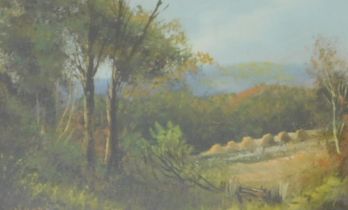 W. Haines (19thC/20thC). Harvest landscape, oil, signed, 17cm x 27cm.