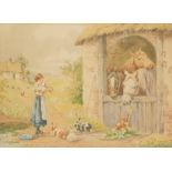 A.D. Bell (1889-?). All good friends, watercolour, signed, 18cm x 24cm. Artist label verso.