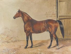 John Charles Tunnard (1875-?). Chestnut horse in stable, oil on canvas, signed and dated 1891, 49cm