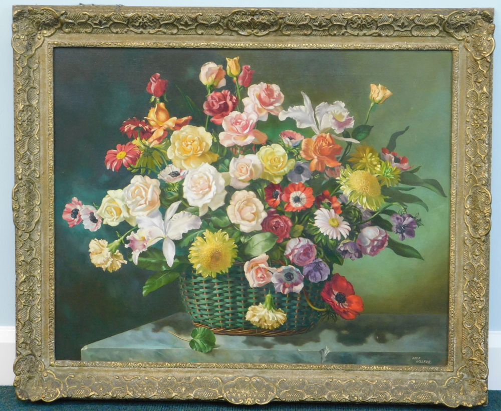 Wilfred Walker (19thC/20thC). Summer flowers, oil on canvas, signed and titled verso, 60cm x 70cm. L - Image 2 of 5