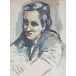 Marius Woulfart (1905-1991). Study of a lady, gouache, signed, 39cm x 29cm.
