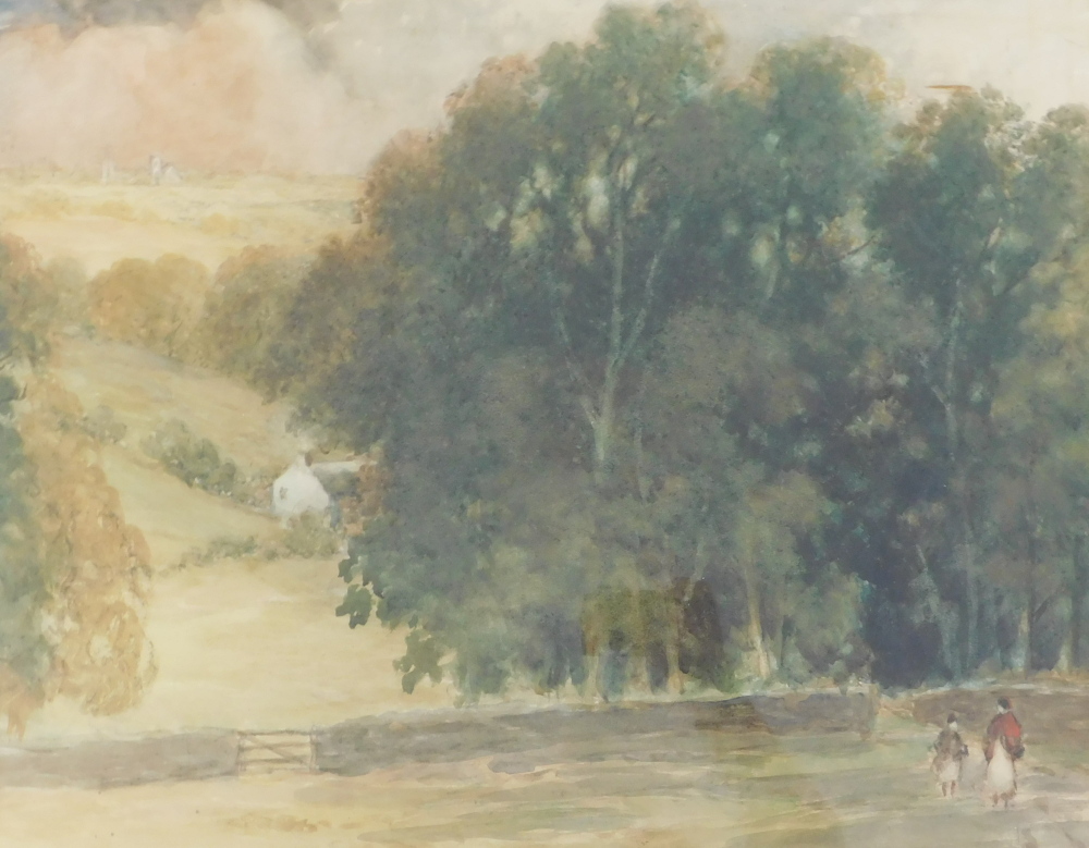 George Sykes (19thC/20thC). Landscape with figures, trees and cottage, watercolour, signed, 50cm x