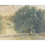 George Sykes (19thC/20thC). Landscape with figures, trees and cottage, watercolour, signed, 50cm x