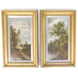 E. Coleson (19thC). Woodland landscape, oil on canvas - pair, signed, 59.5cm x 29cm.