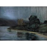 James Allan. Coastal scene with castle, oil on canvas, signed, 21.5cm x 29cm.