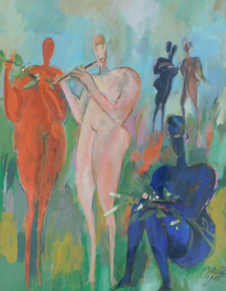 Bantum?. Musical figures, oil, signed and dated 1983, 40cm x 33cm.