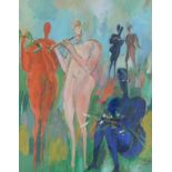 Bantum?. Musical figures, oil, signed and dated 1983, 40cm x 33cm.