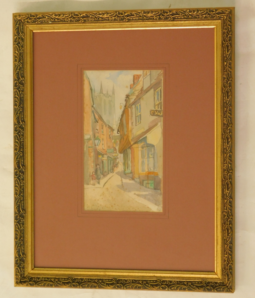 E.G. Jones. Lincoln, watercolour, monogrammed, titled and dated 1929, 26.5cm x 15cm. - Bild 2 aus 6