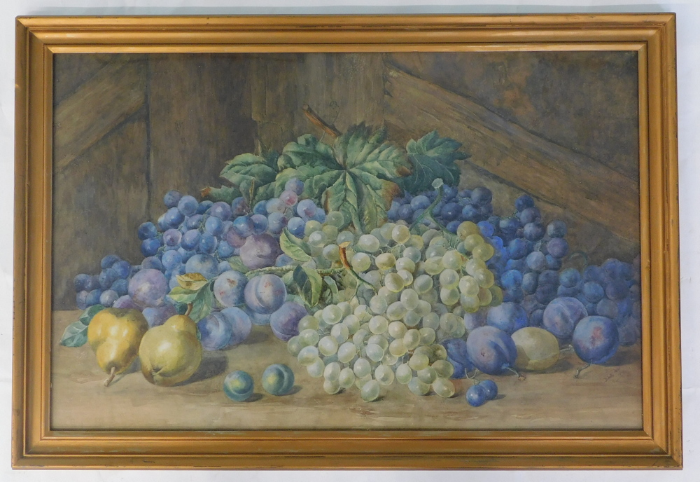 Dorothy Mee (19thC/20thC). Still life with grapes, pears, plums, etc., watercolour, signed and date - Bild 2 aus 4