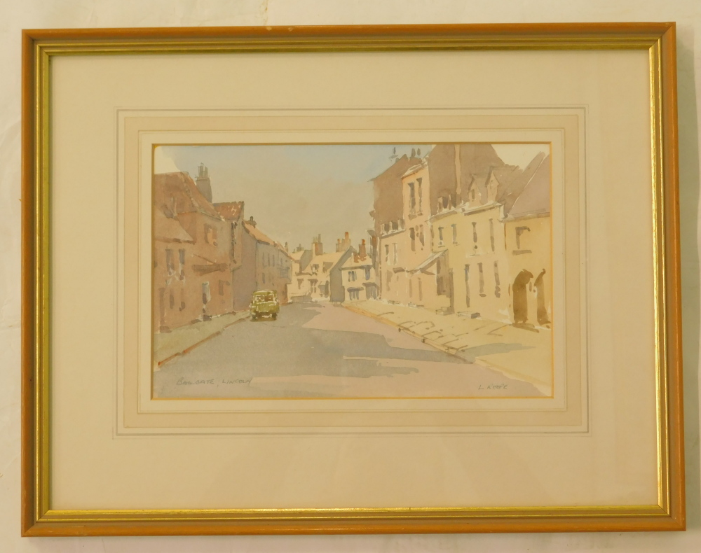 Len Roope (1917-2005). Bailgate Lincoln, watercolour, signed and titled, 17cm x 26cm. - Image 2 of 5