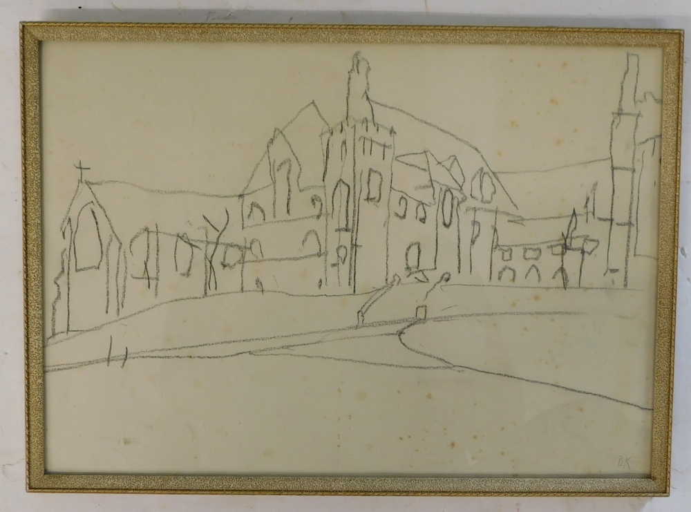 Bernard Kay (1927-2021). Church study, drawing, initialled, 24cm x 34cm. - Image 2 of 6