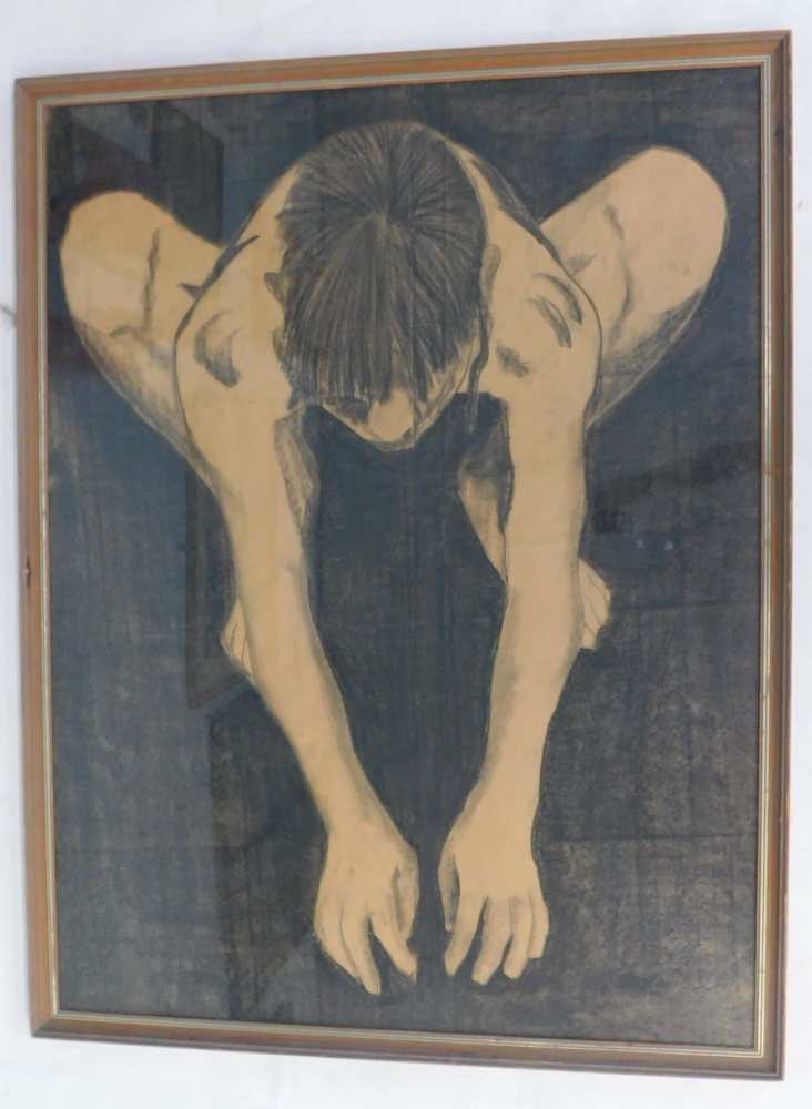 20thC School. Figure crouching, charcoal, 126cm x 95cm. - Image 2 of 4