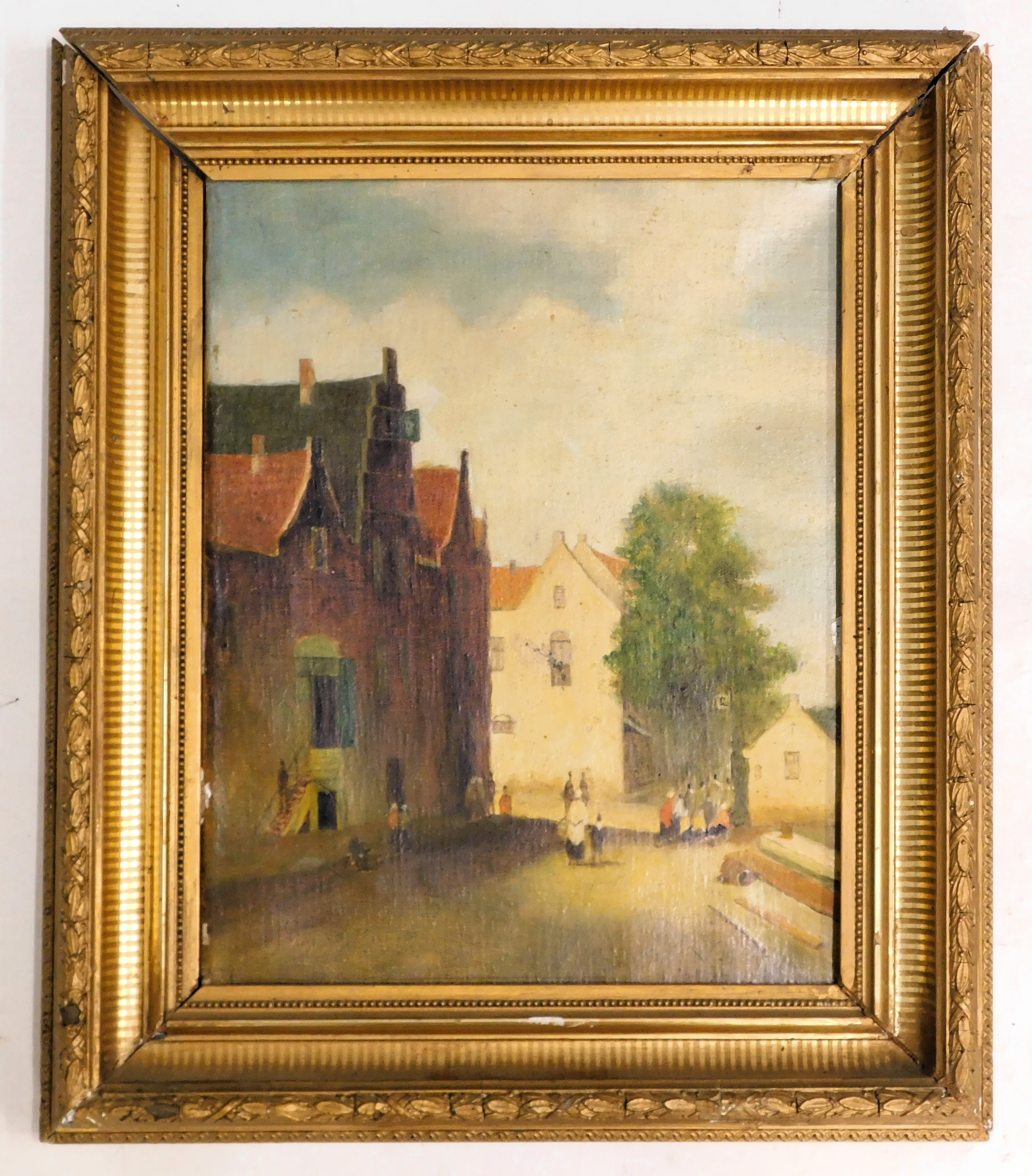 19thC Continental School. Street scene, oil on canvas, 38cm x 38cm. - Image 2 of 5