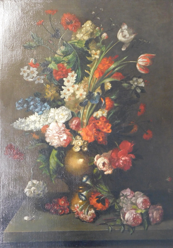 Manner of Jean-Baptiste Monnoyer. Floral study, oil on canvas, 105cm x 77.5cm.