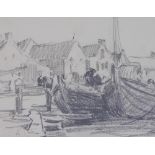 20thC School. Boat Yard, pastel drawing, indistinctly inscribed verso, 12.5cm x 15cm.