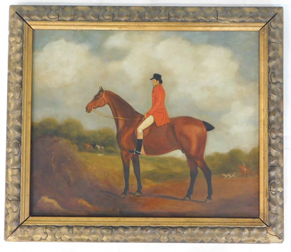 19thC British School. Huntsman on horseback, oil on panel, 37cm x 45cm. - Image 2 of 3