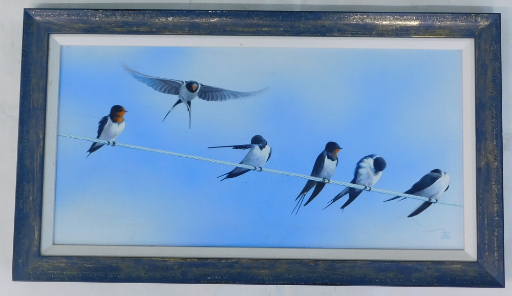 Toni Watts (20thC). Birds, oil on board, signed, 26cm x 50cm. - Image 2 of 6