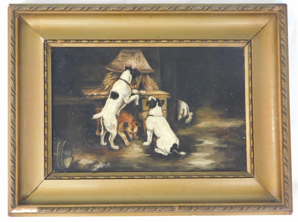 K. Upton (19thC/20thC). Dogs on the prowl, oil on canvas, signed, 19cm x 29.5cm. - Image 2 of 4
