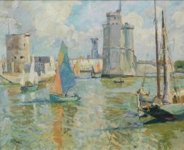John Anthony Park (1880-1962). Harbour scene with sailing boats, oil on canvas, signed, 44cm x 54.5c