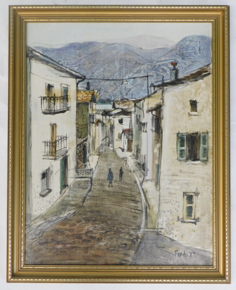 Fred Atkinson (20thC School). Italian Lakes, oil on board, signed, dated (19)77 and titled verso, 67 - Image 2 of 5