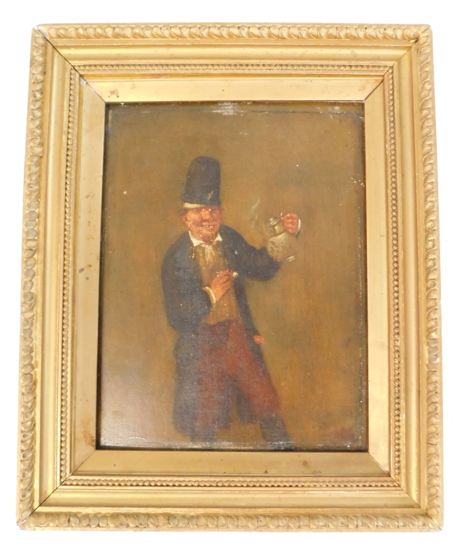 19thC Continental School. Happy drinker, oil on board, 26cm x 20cm. - Image 2 of 3