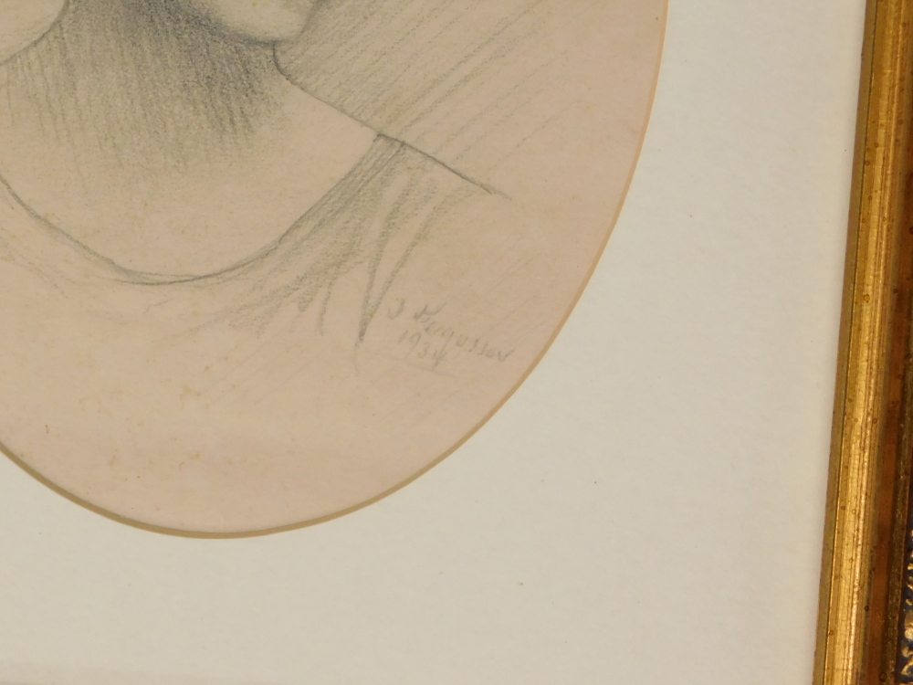 J. Ferguson (19thC/20thC). Head and shoulders portrait of a lady, pencil drawing, signed and dated 1 - Image 3 of 4