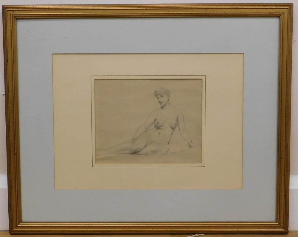 19thC School. Nude study, pencil drawing, 18cm x 23cm. Label verso The Little Gallery Westminster. - Image 2 of 3