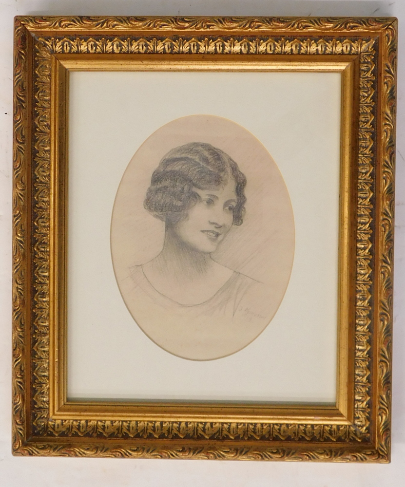 J. Ferguson (19thC/20thC). Head and shoulders portrait of a lady, pencil drawing, signed and dated 1 - Image 2 of 4